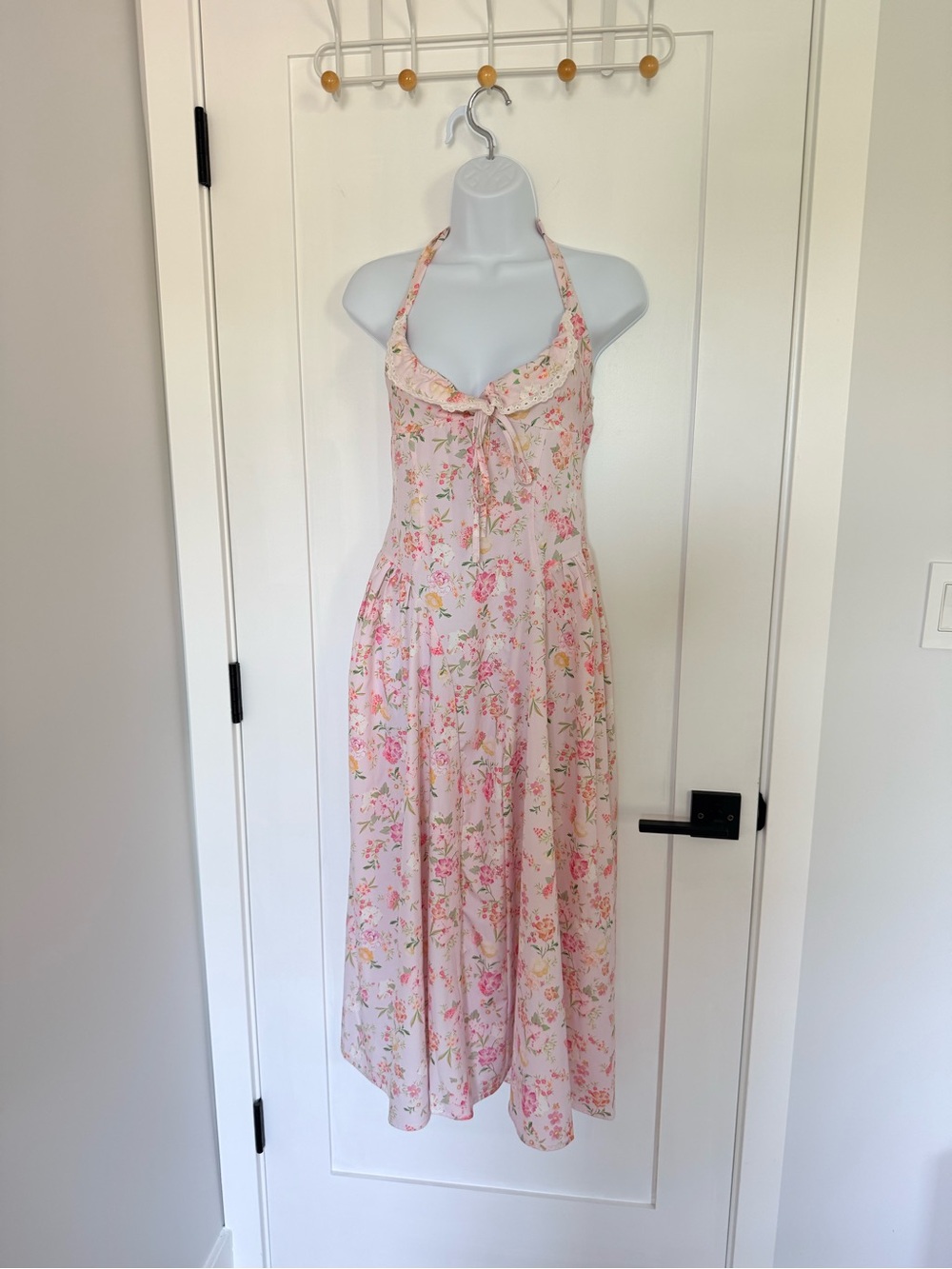 Pink Floral Halter Midi Dress